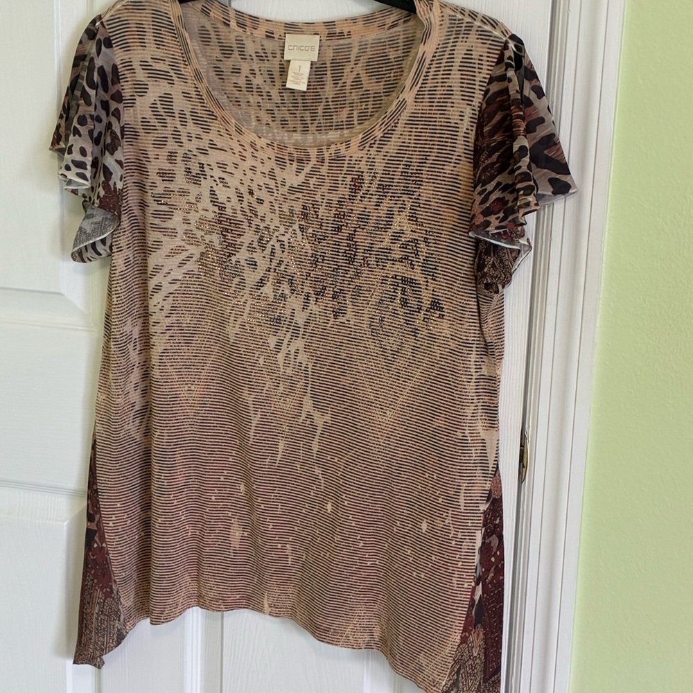 Chico's Beige and Brown Animal Print Blouse